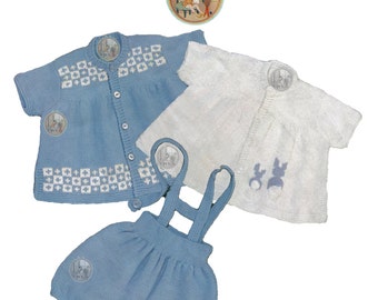 Patrón de punto vintage- Tops de bata de bebé Diseño de bordado de cubierta de pañal - PDF de descarga instantánea - PrettyPatternsPor favor