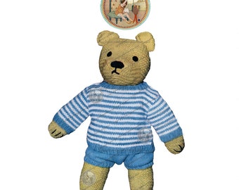 Teddy Bear with Sweater and Shorts - Vintage Knitting Pattern - PrettyPatternsPlease - PDF Instant Download