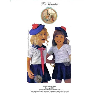 Sailor Dress and Beret for Girls - Vintage Pattern to Crochet - PDF Instant Download - PrettyPatternsPlease