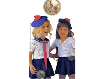 Sailor Dress and Beret for Girls - Vintage Pattern to Crochet - PDF Instant Download - PrettyPatternsPlease