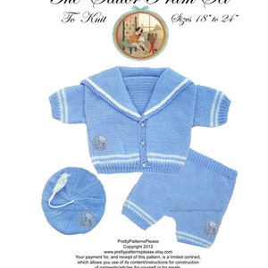 Babysjömansdräkt med barnvagn - Digitalt stickmönster i vintageformat, ladda ner direkt i PDF-format - PrettyPatternsplease