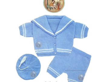 Conjunto de cochecito de marinero para bebé - Patrón de tejido digital vintage en PDF - Descarga instantánea - PrettyPatternsplease
