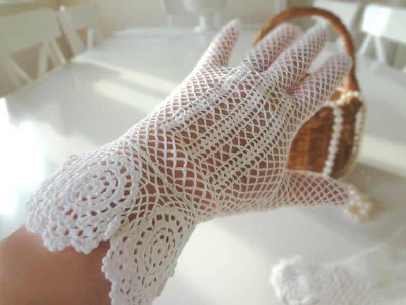 Wedding Gloves to Crochet Vintage Digital Crochet Pattern Lacy Openwork Gloves Instant Download PrettyPatternsPlease image 4