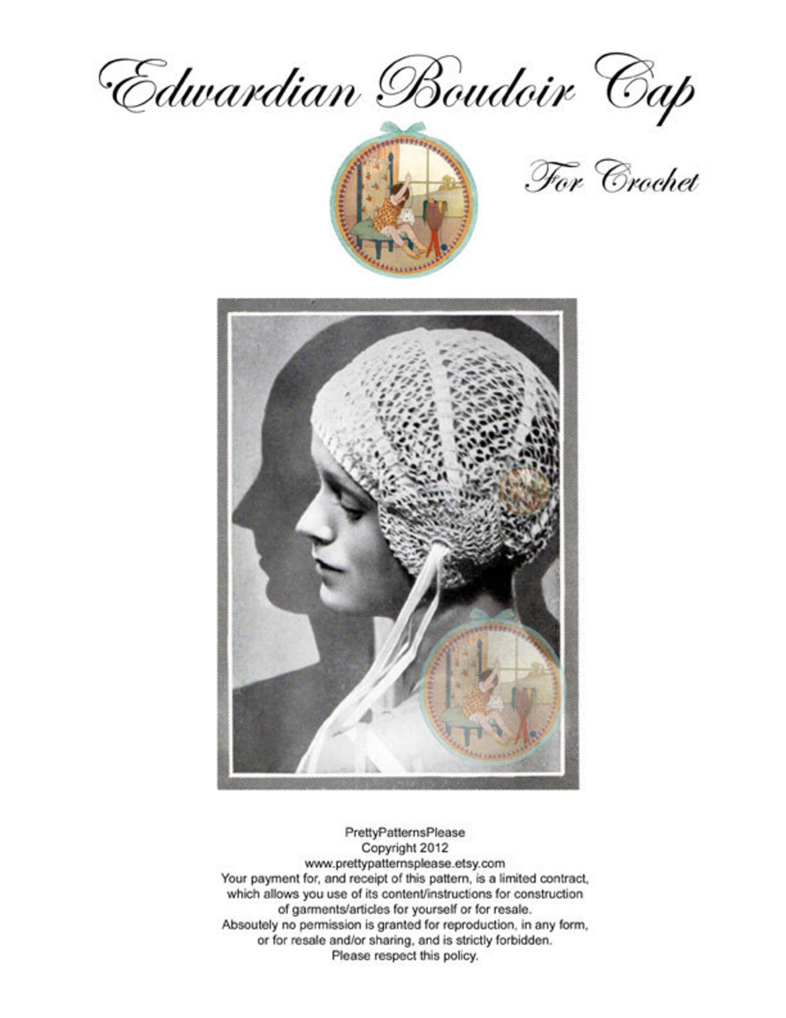 Antique Crochet Pattern Boudoir Cap Art Nouveau the Needlewoman From England PDF Email Delivery