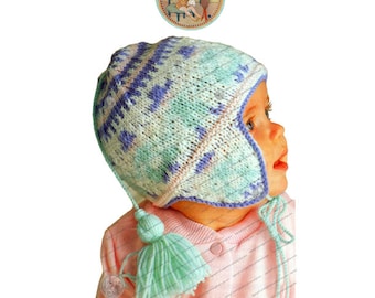 Peruvian Helmet to Knit for Baby - 9 to 15 Months - PDF Vintage Knitting Pattern - PrettyPatternsPlease
