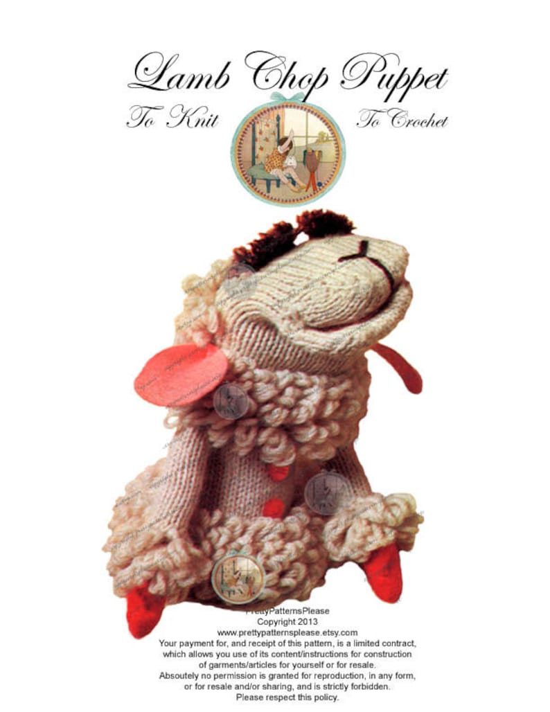 Lamb Chop Puppet Pattern to Knit or Crochet From Vintage PDF Digital