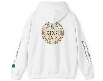 Pullover Hoodie: Suicide Awareness Warrior (XIX;I) Teal & Purple Support Ribbon