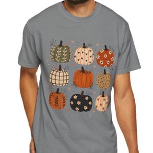 Patterned Pumpkin Shirt, Boho Fall Pumpkin Grid Tee, Floral Patchwork Autumn T-Shirt, Cute Pumpkin Patch Graphic Top, Cozy Fall Gift