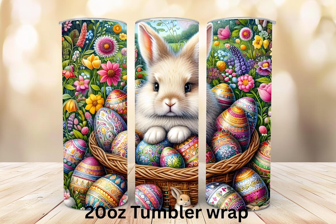 Easter Bunny Tumbler Wrap PNG, Spring Floral 20oz Skinny Sublimation ...
