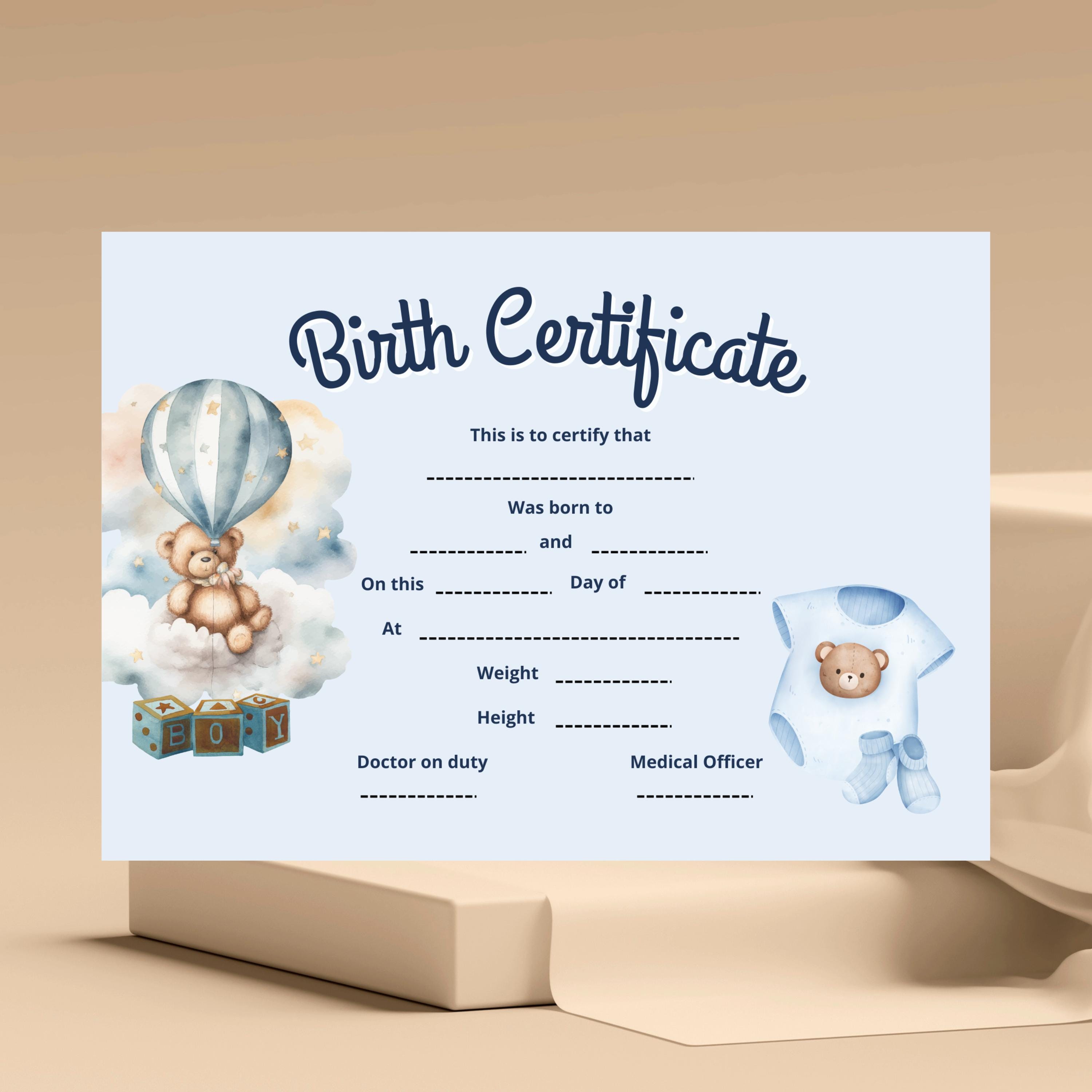 Certificato di nascita di un bambino rinato, stampabile per l'adozione di bambole classiche - Italia