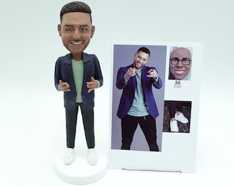 Personalized Men's Bobblehead: Custom Clay Figurine, Unique Family Gift