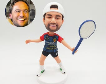 Custom Athlete Bobblehead: Personalized Tennis, Pétanque & Badminton Figurine