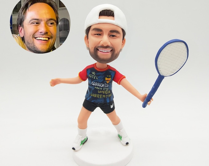 Custom Athlete Bobblehead: Personalized Tennis, Pétanque & Badminton Figurine