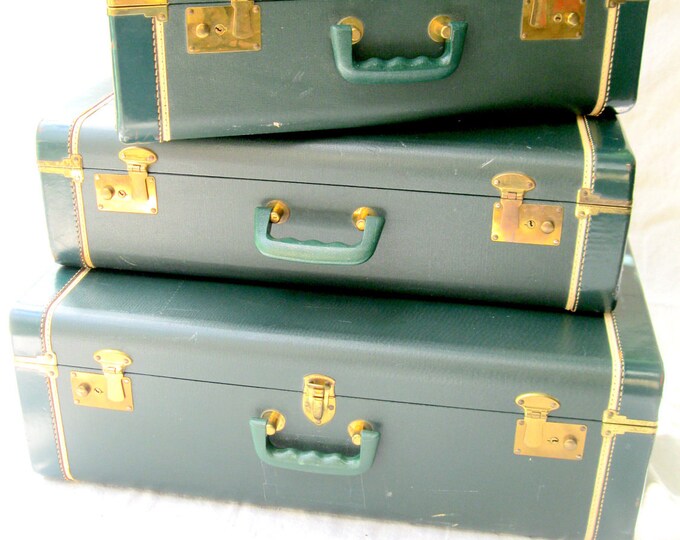 Vintage Luggage //three// Emerald Green Suitcase Set Etsy
