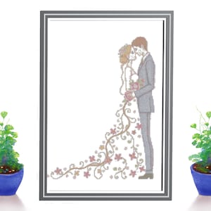 Wedding Cross Stitch Pattern | Bride & Groom Floral Design | DIY Embroidery PDF Download for Unique Wedding Gifts