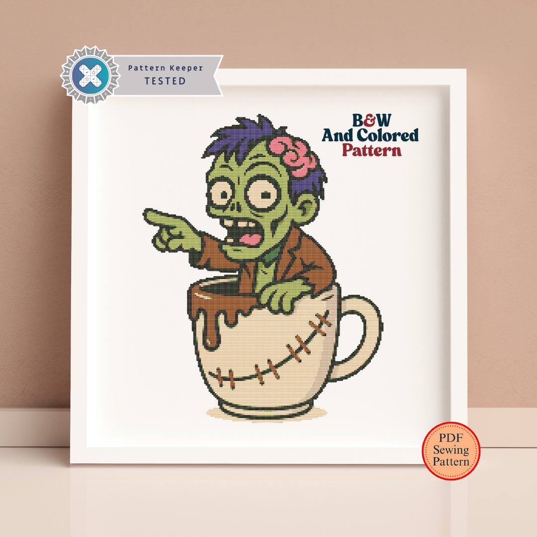 Zombie in Teacup Cross Stitch Pattern | Spooky Halloween Embroidery ...