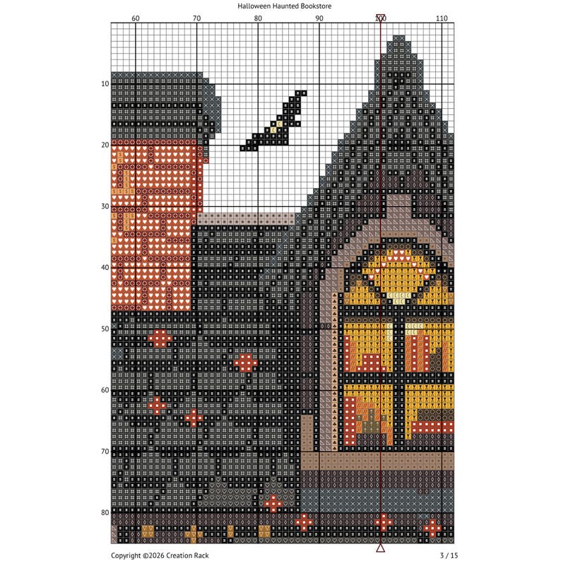 Halloween Haunted Bookstore Cross Stitch Pattern: Spooky Gothic Design (PDF Download) image 12