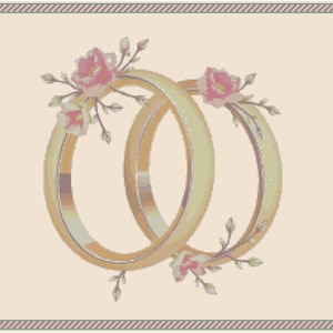 Patrón de punto de cruz para anillos de boda: Diseño de bordado floral (descarga digital)