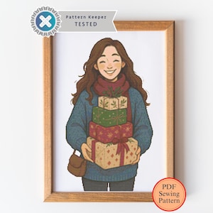 Patrón de punto de cruz navideño: diseño invernal, tema de niña, punto de cruz, proyecto de punto de cruz DIY