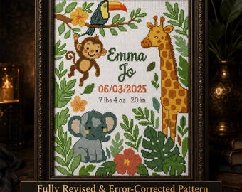 Woodland Animal Birth Announcement Cross Stitch Pattern Digital PDF Baby Nursery Safari Chart