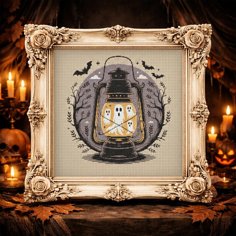 Halloween Gothic Glowing Lantern Cross Stitch Pattern | Spooky ...