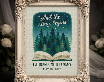 Personalized Wedding Cross Stitch Pattern: Forest Love Story (DIY Printable PDF Gift)