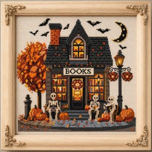 Halloween Haunted Bookstore Cross Stitch Pattern: Spooky Gothic Design (PDF Download) image 7