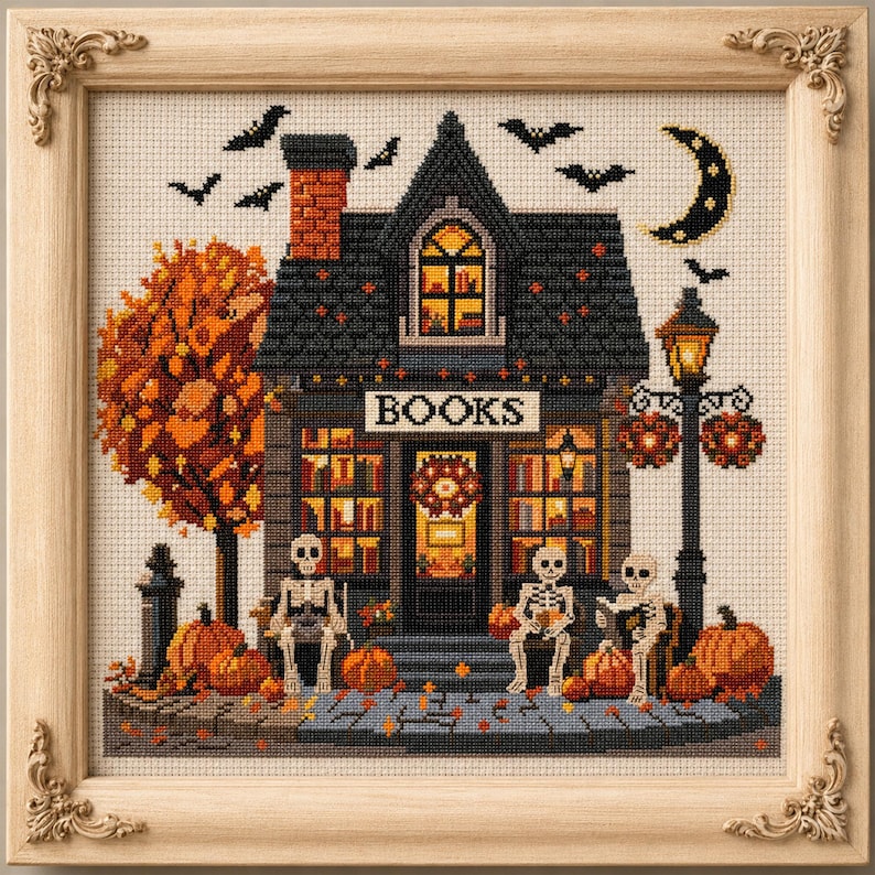 Halloween Haunted Bookstore Cross Stitch Pattern: Spooky Gothic Design (PDF Download) image 7