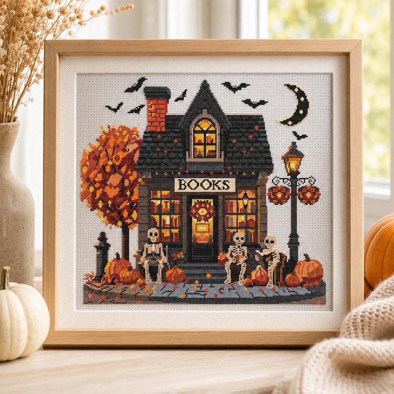 Halloween Haunted Bookstore Cross Stitch Pattern: Spooky Gothic Design (PDF Download) image 6
