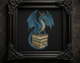 Dragon Cross Stitch Pattern PDF | Fantasy Mythical Books Creature Embroidery Design for Beginners & Experts