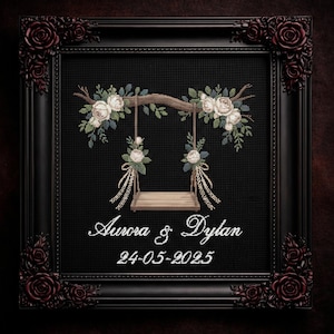 Patrón de punto de cruz de boda con cuna floral / Bordado de amor romántico / PDF de aniversario