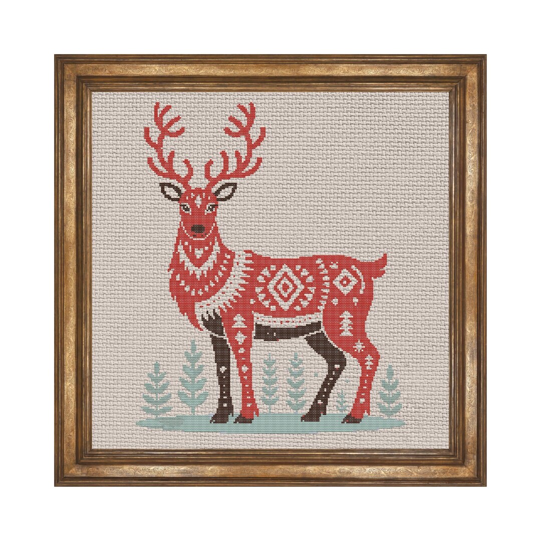 Floral Reindeer Cross Stitch Pattern: Christmas Ornament PDF Pattern - Etsy