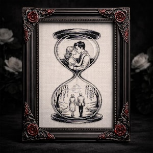 Coppia in clessidra matrimonio schema punto croce / ricamo amore gotico / anniversario PDF