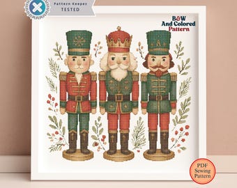 Christmas Nutcrackers Cross Stitch Pattern: Holiday Needlepoint Chart PDF Pattern