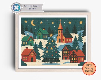 Christmas Village Cross Stitch Mini Counted Pattern  | Holiday DIY Embroidery Kit & Festive Needlecraft Design