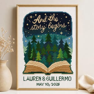 Personalized Wedding Cross Stitch Pattern: Forest Love Story (DIY Printable PDF Gift)