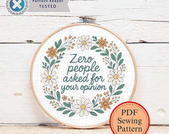 Schema punto croce sarcastico: mandala con fiori selvatici &quot;Zero People Asked&quot; (schema PDF)