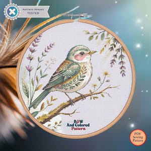 Patrón de punto de cruz de gorrión vintage: Descarga de PDF de arte de bordado de aves