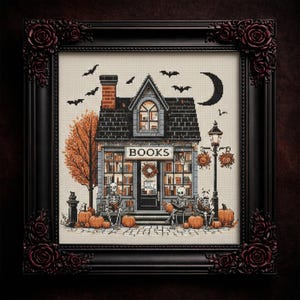 Halloween Geisterbuchladen Kreuzstich-Muster: Gruseliges Gothic Design (PDF Download)