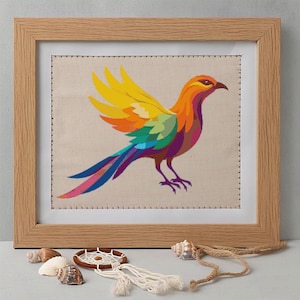 Vibrant Abstract Bird Cross Stitch Pattern – Colorful Modern Embroidery Design for Instant Download Crafting