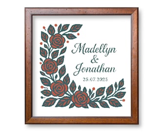 Wedding Cross Stitch Pattern: Bride & Groom Folk Art (Instant Download)