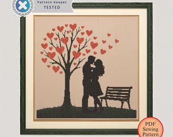 Wedding Couple Cross Stitch Pattern: Hugging Bride & Groom (PDF Pattern)