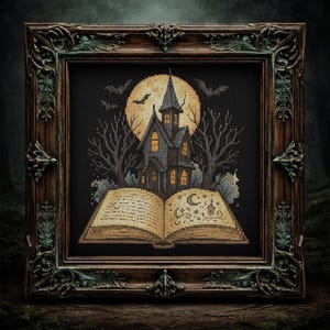 Halloween Castle Cross Stitch Pattern: Magic Book Xstitch (PDF Pattern)