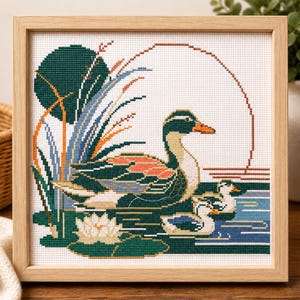 Duck Family Cross Stitch Pattern PDF Pond Scene Chart