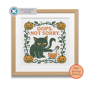 Grumpy Black Cat Cross Stitch Pattern: Snarky Halloween Design (PDF Pattern)