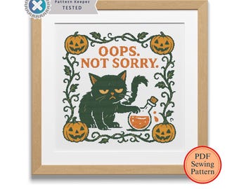 Grumpy Black Cat Cross Stitch Pattern: Snarky Halloween Design (PDF Pattern)