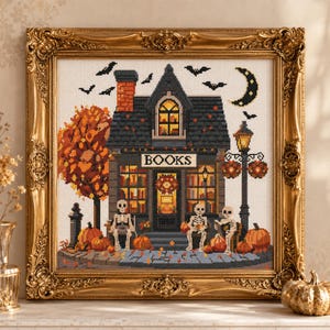 Halloween Haunted Bookstore Cross Stitch Pattern: Spooky Gothic Design (PDF Download) image 8