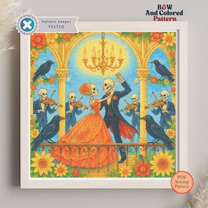 Skeleton Dance Cross Stitch Pattern: Gothic Halloween Art (PDF Download)