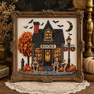 Halloween Haunted Bookstore Cross Stitch Pattern: Spooky Gothic Design (PDF Download) image 5