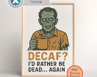 Kreuzstichmuster „Zombie-Kaffee“: Lustige Halloween-Dekoration (PDF)